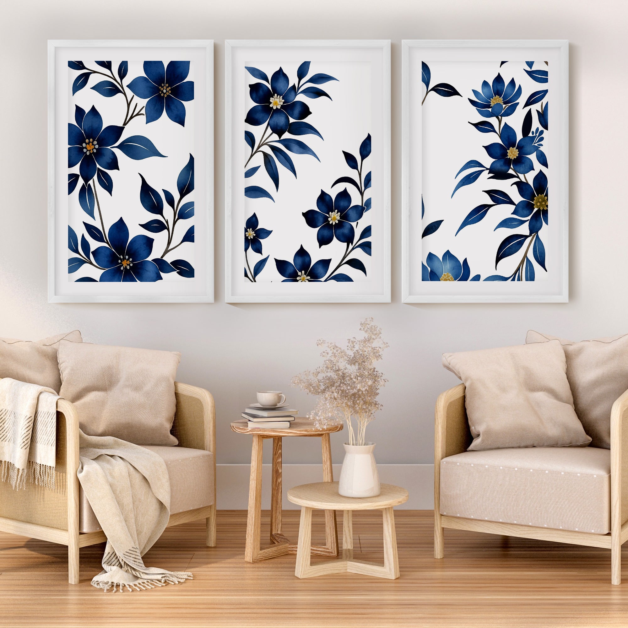 Framed Vintage Floral Prints – Blue Botanical Set of 3

 - White Framed Poster with White Border - Artworksets