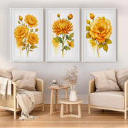 Framed Wall Art Botanical – Yellow Roses and Chrysanthemum Set of 3
 - White Framed Poster with White Border - Artworksets