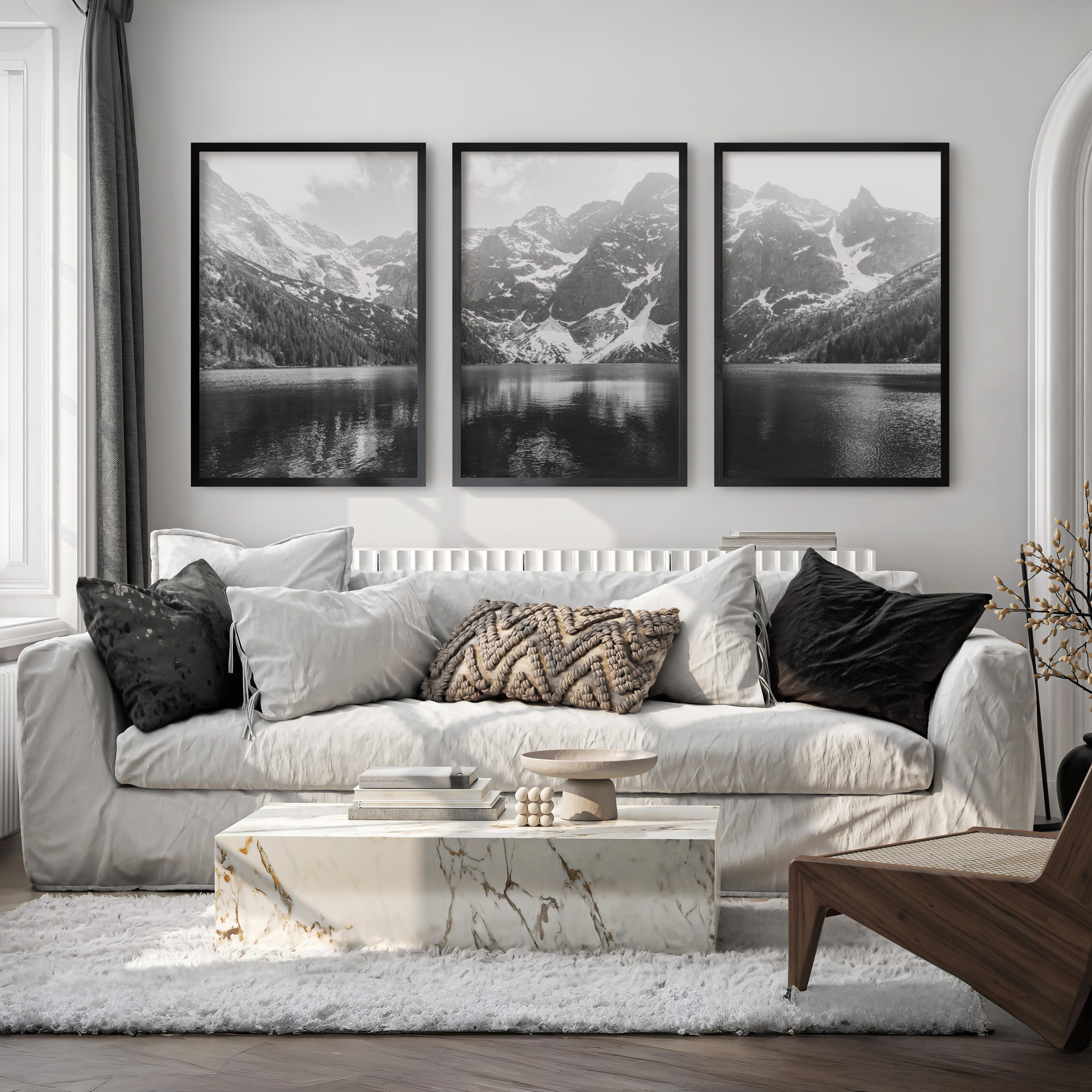 Glacier National Park – Black White Mountain Posters Wall Art - Black Framed Poster No Border - Artworksets