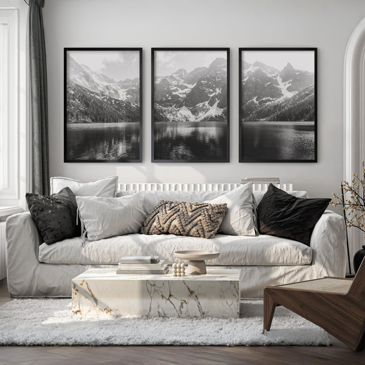 Glacier National Park – Black White Mountain Posters Wall Art - Black Framed Poster No Border - Artworksets