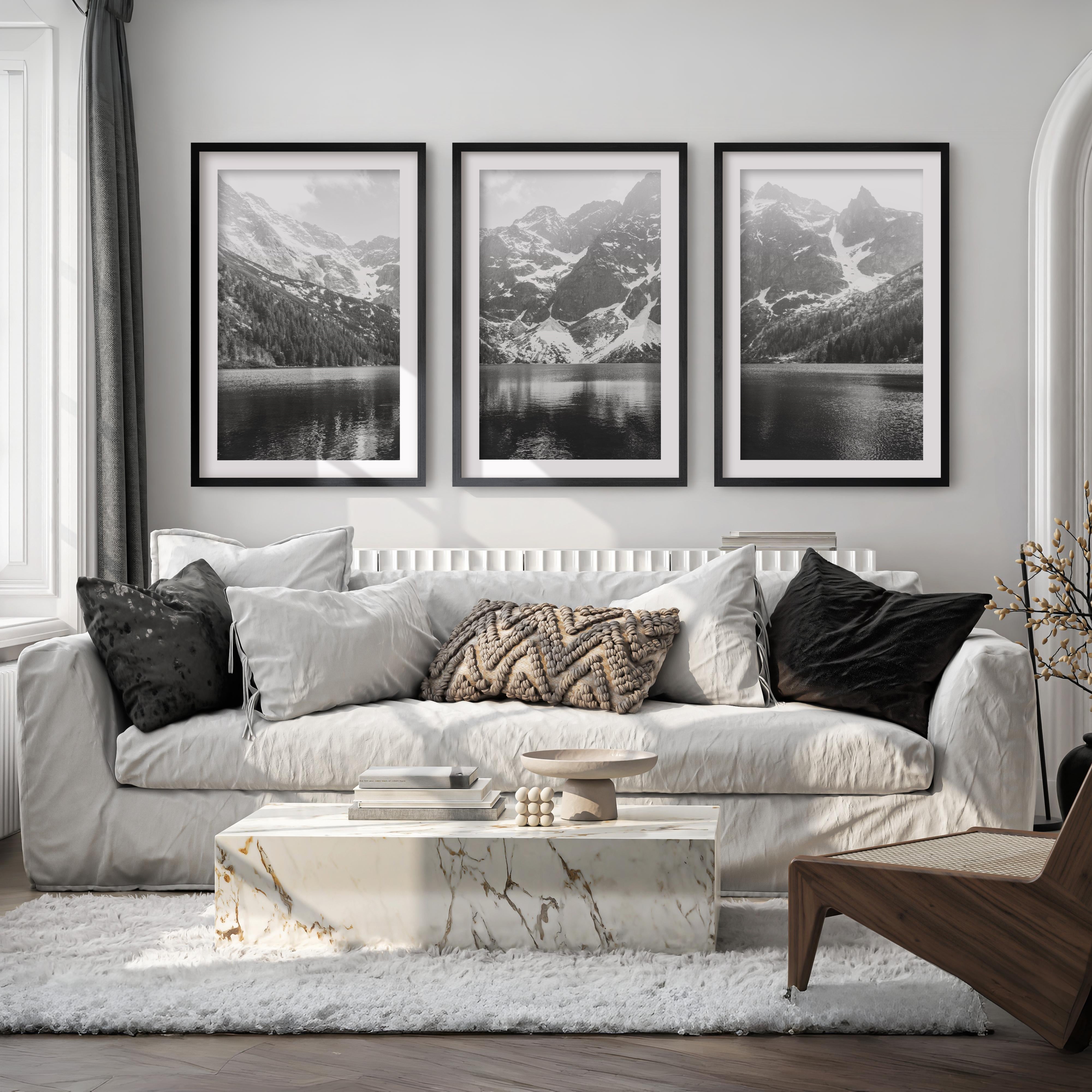 Glacier National Park – Black White Mountain Posters Wall Art - Black Framed Poster with White Border - Artworksets