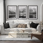Glacier National Park – Black White Mountain Posters Wall Art - Black Framed Poster with White Border - Artworksets