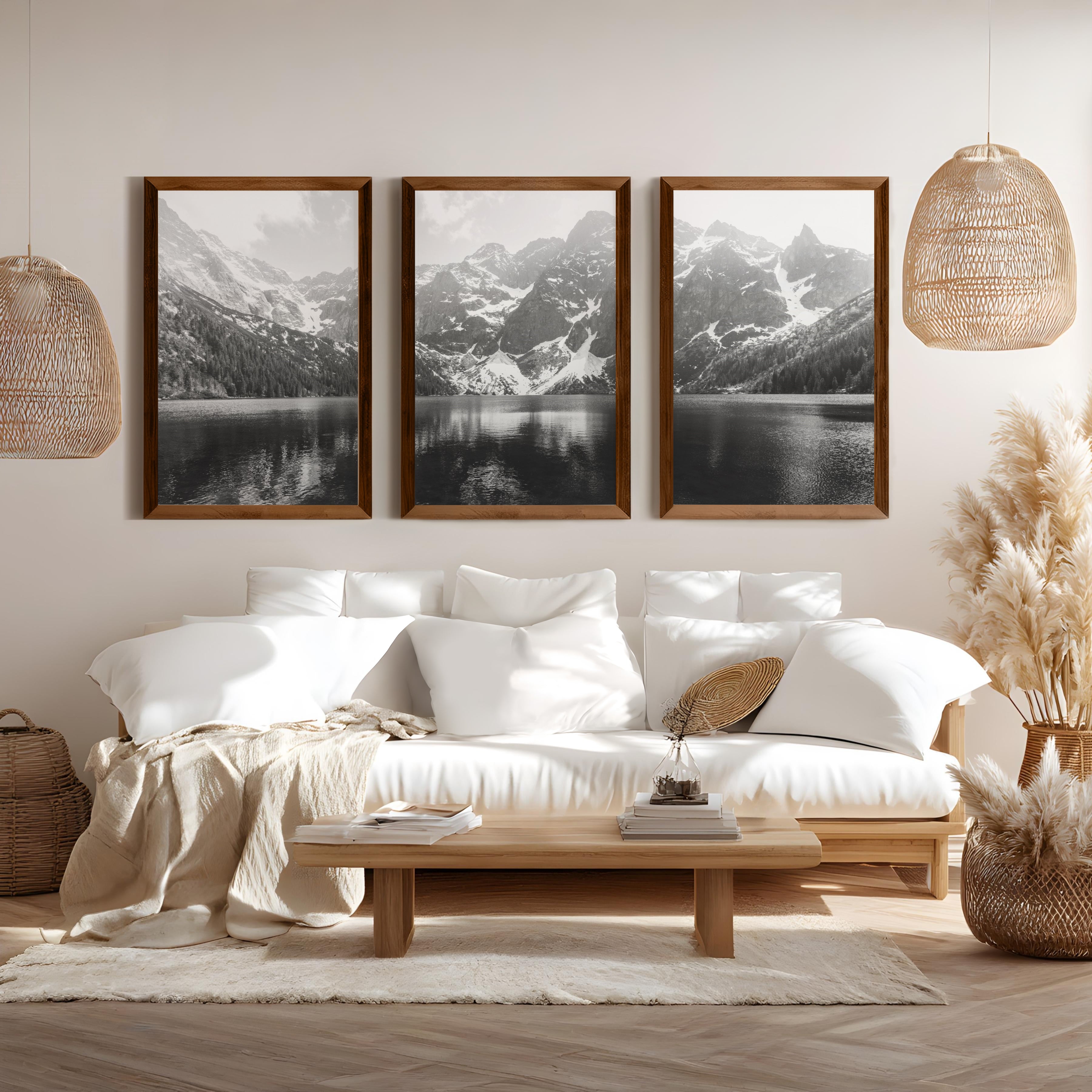 Glacier National Park – Black White Mountain Posters Wall Art - Dark Brown Framed Poster No Border - Artworksets