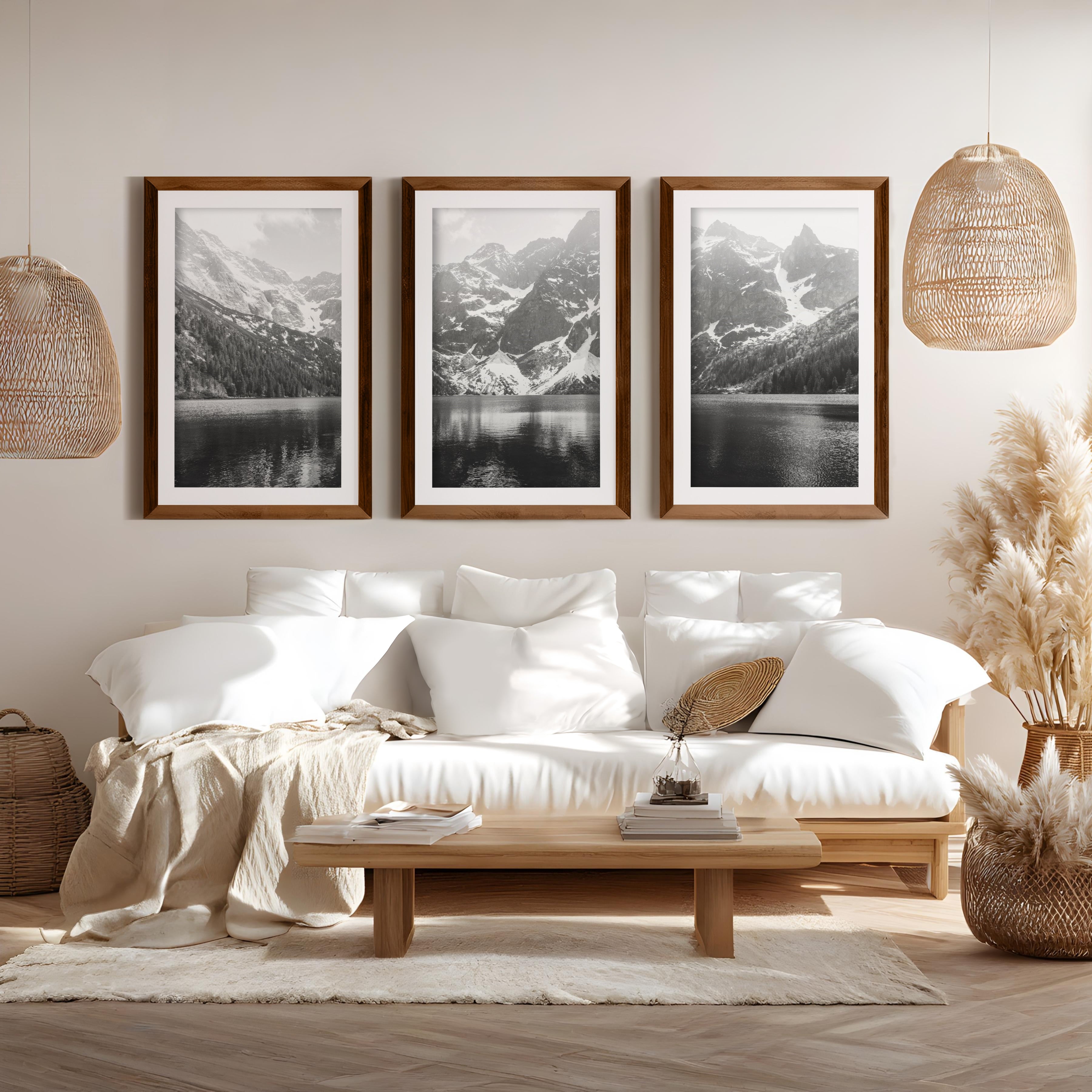 Glacier National Park – Black White Mountain Posters Wall Art - Dark Brown Framed Poster with White Border - Artworksets