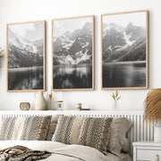 Glacier National Park – Black White Mountain Posters Wall Art - Natural Wood Framed Poster No Border - Artworksets