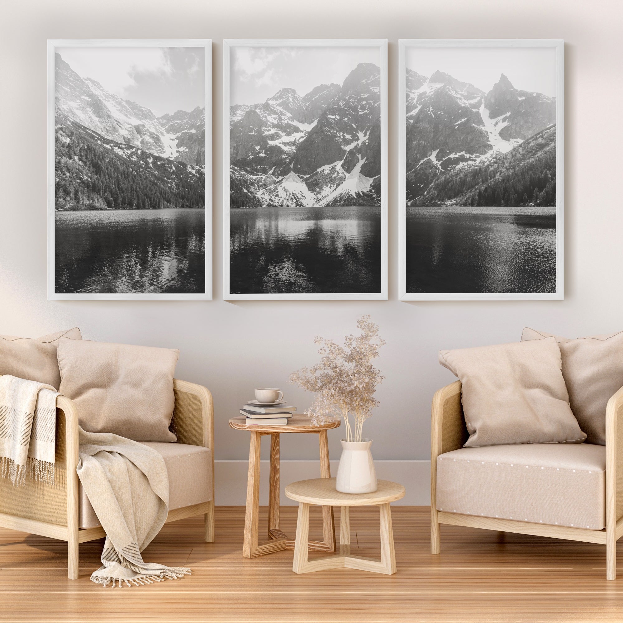 Glacier National Park – Black White Mountain Posters Wall Art - White Framed Poster No Border - Artworksets