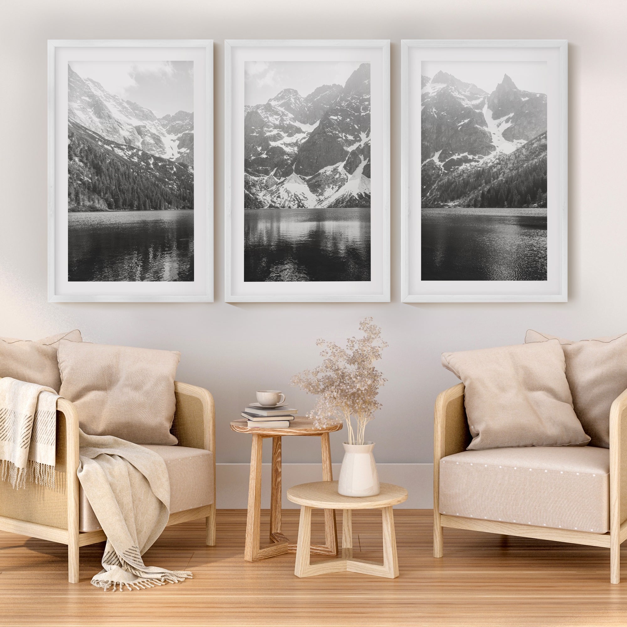 Glacier National Park – Black White Mountain Posters Wall Art - White Framed Poster with White Border - Artworksets