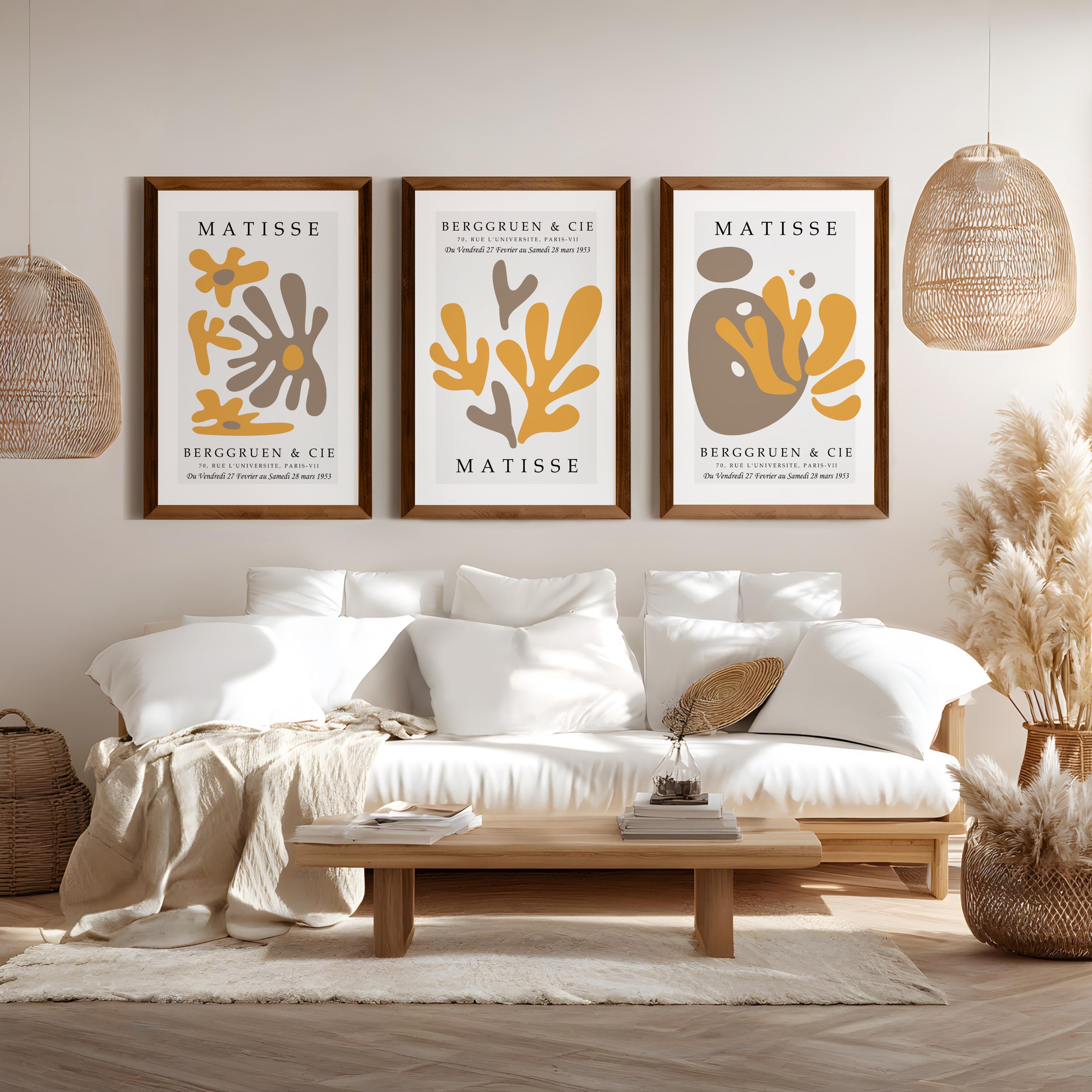 Henri Matisse Art Prints – Modern Abstract Wall Art Set of 3 - Dark Brown Framed Poster No Border - Artworksets