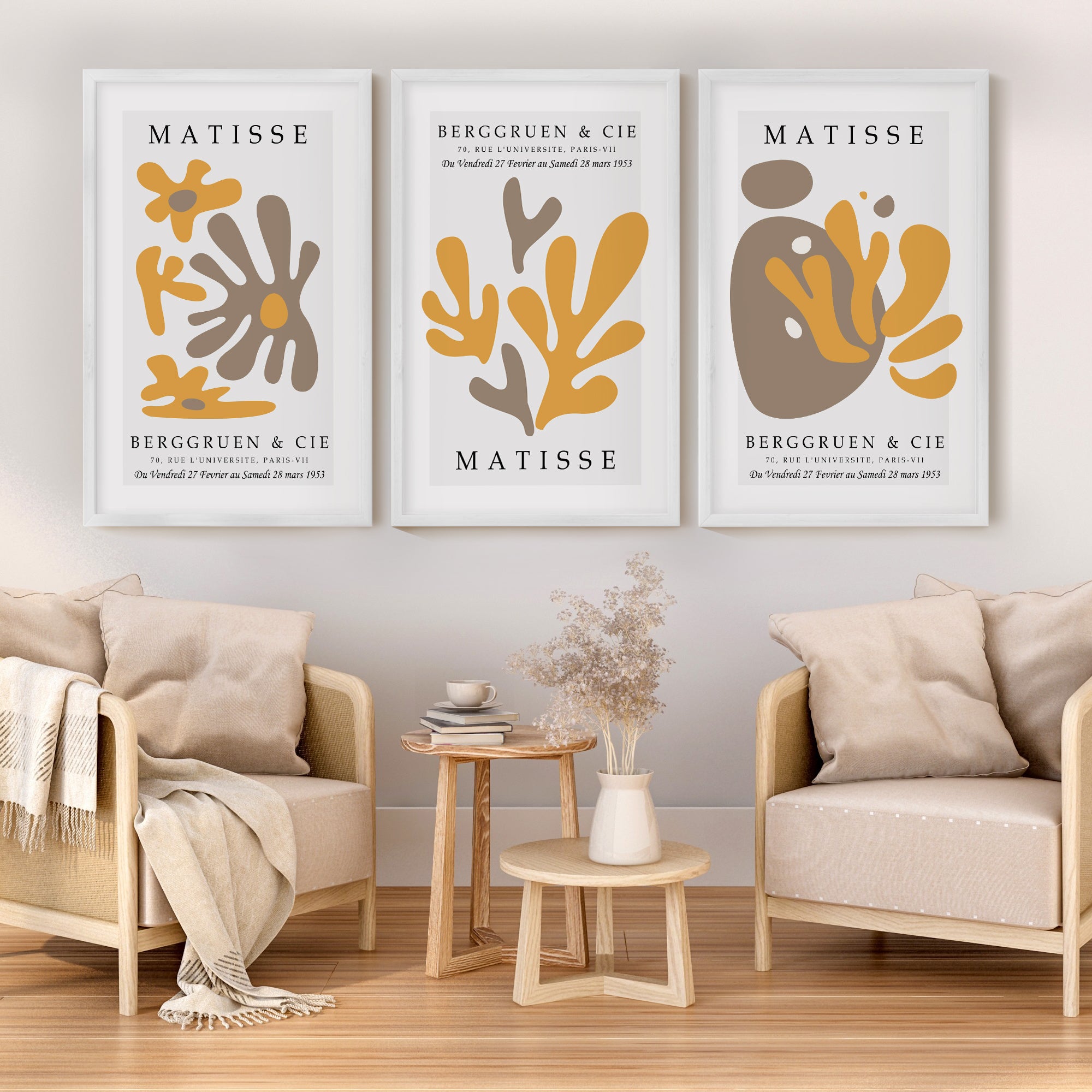 Henri Matisse Art Prints – Modern Abstract Wall Art Set of 3 - White Framed Poster No Border - Artworksets