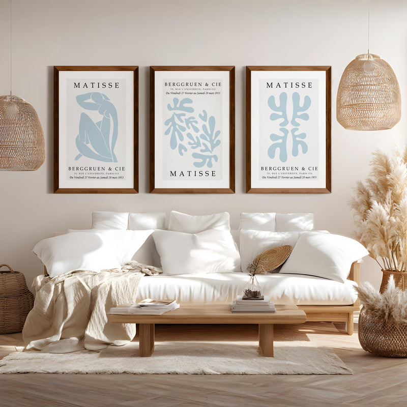Henri Matisse Prints – Framed Minimalist Wall Art Set of 3 - Dark Brown Framed Poster No Border - Artworksets