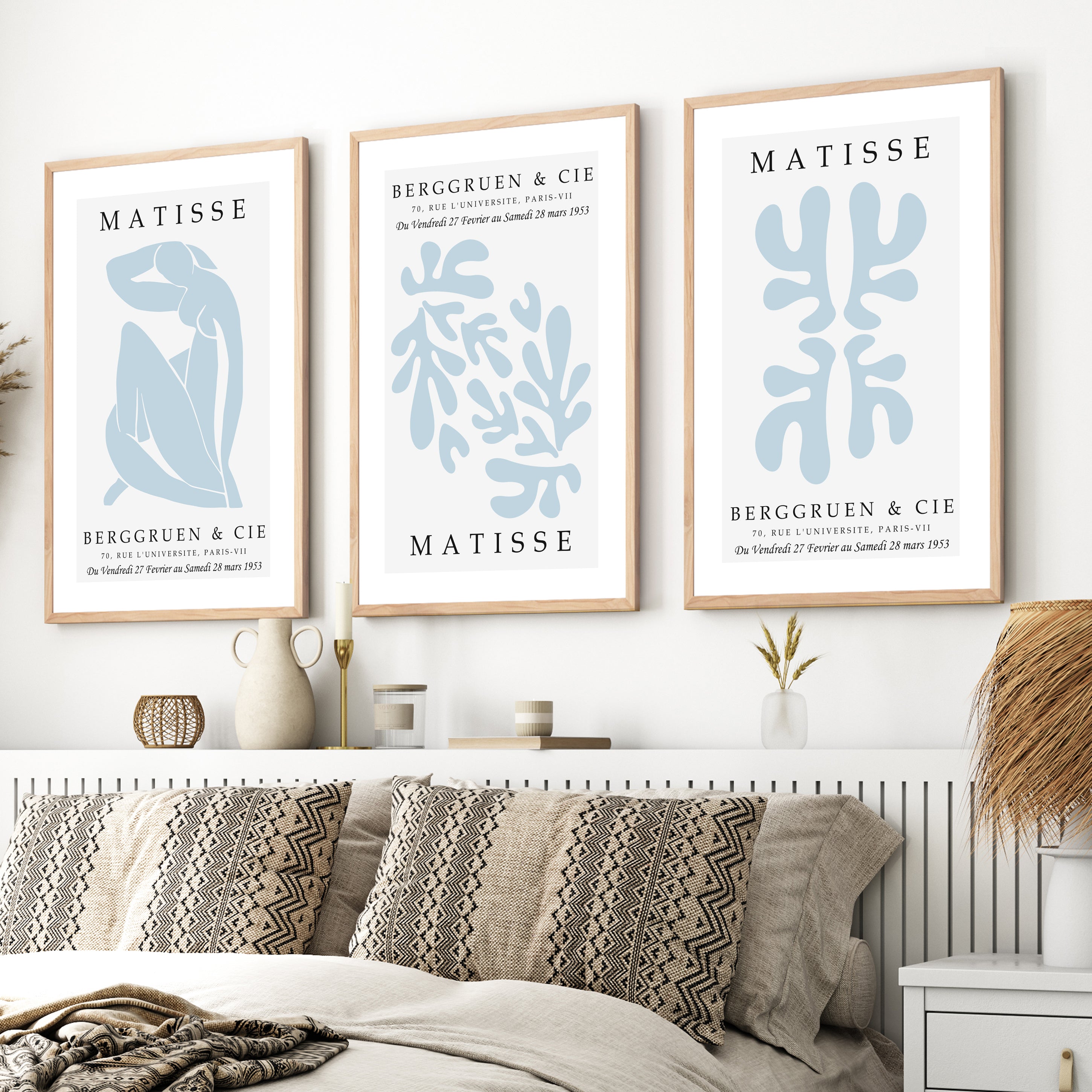 Henri Matisse Prints – Framed Minimalist Wall Art Set of 3 - Natural Wood Framed Poster No Border - Artworksets