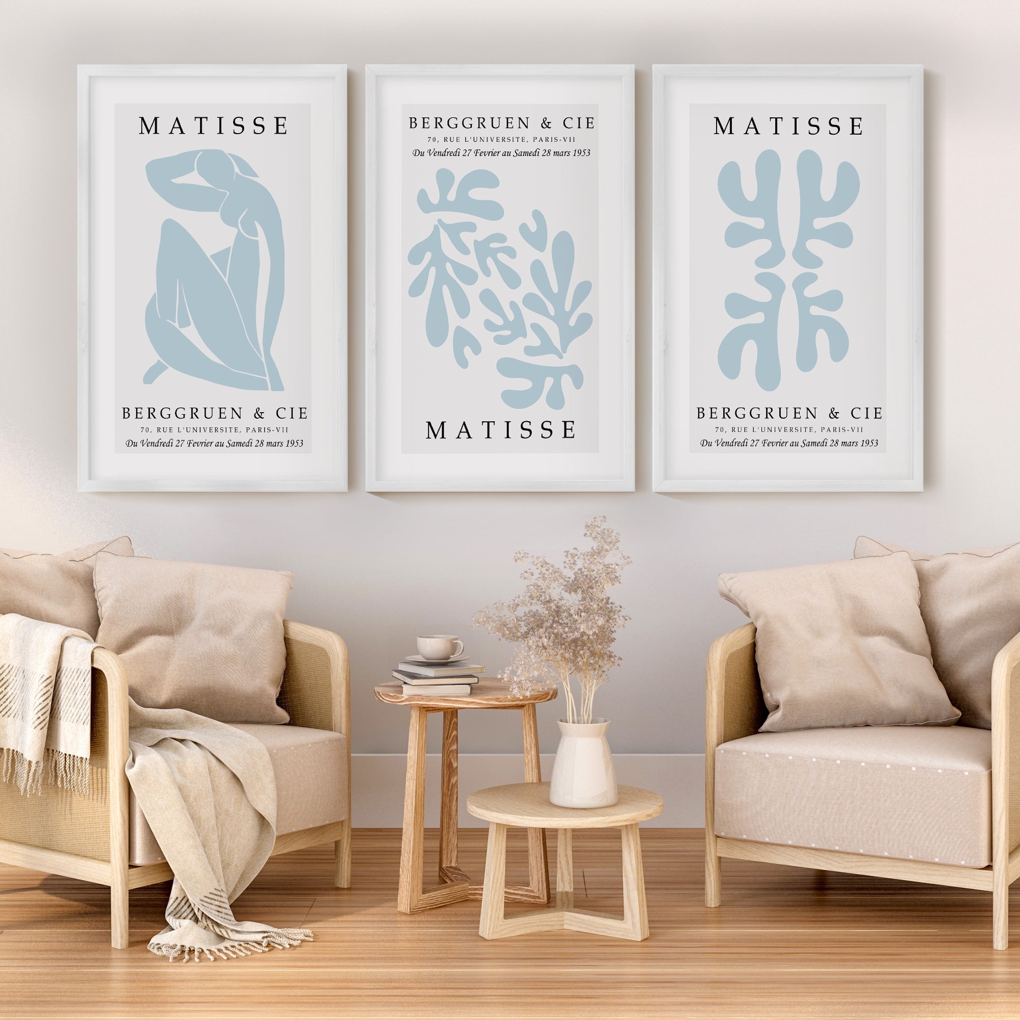 Henri Matisse Prints – Framed Minimalist Wall Art Set of 3 - White Framed Poster No Border - Artworksets