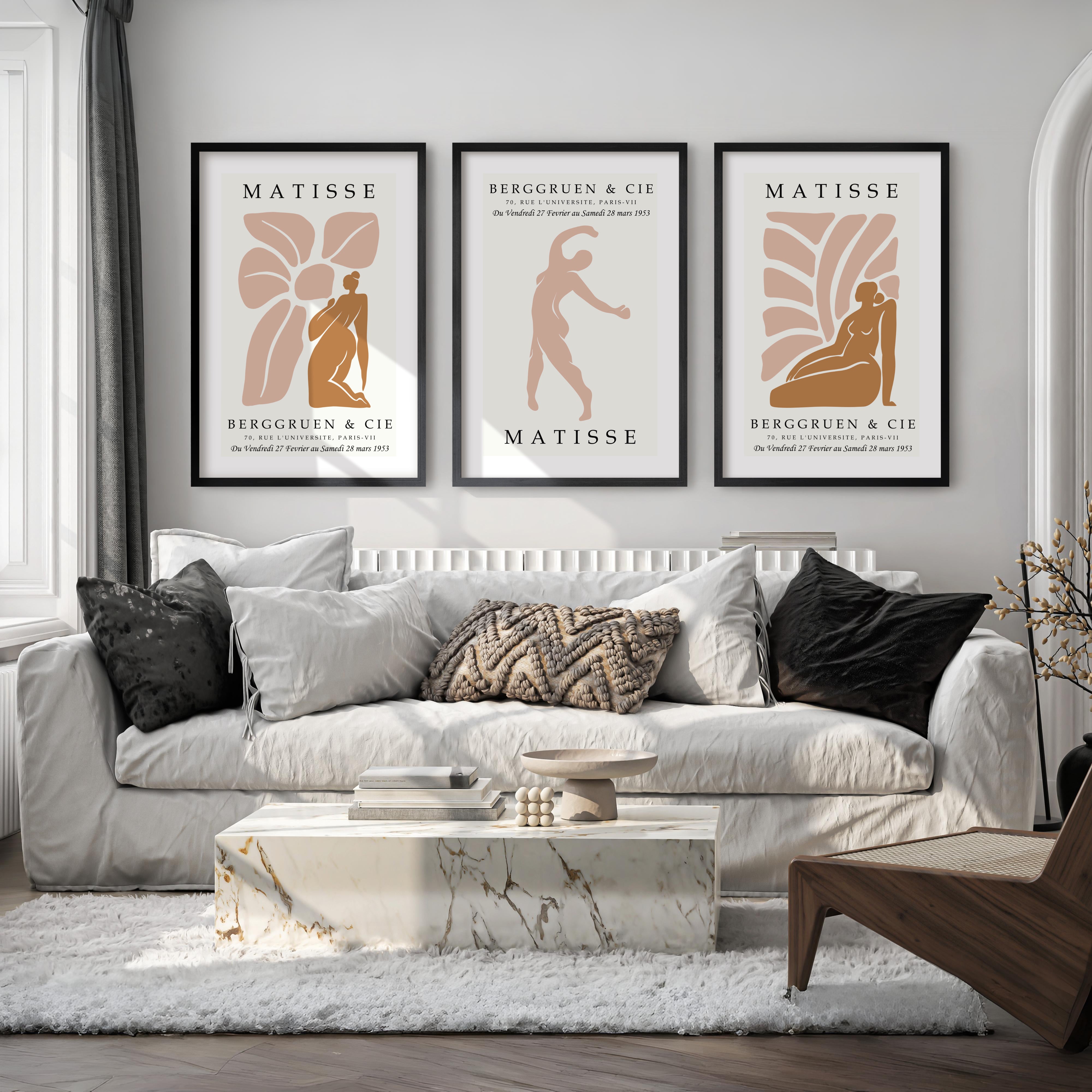 Henri Matisse Prints – Abstract Figure Art Set of 3 - Black Framed Poster No Border - Artworksets