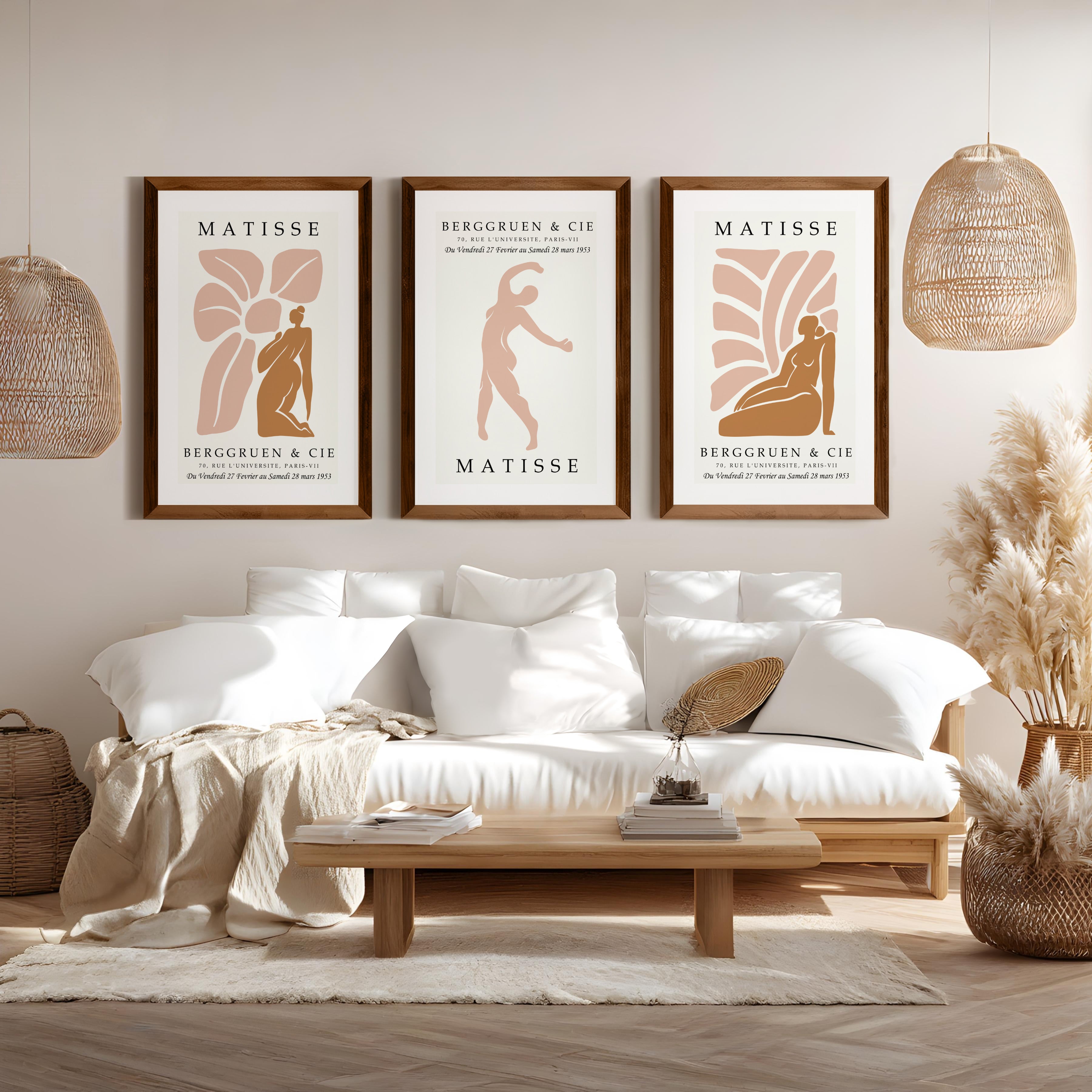 Henri Matisse Prints – Abstract Figure Art Set of 3 - Dark Brown Framed Poster No Border - Artworksets