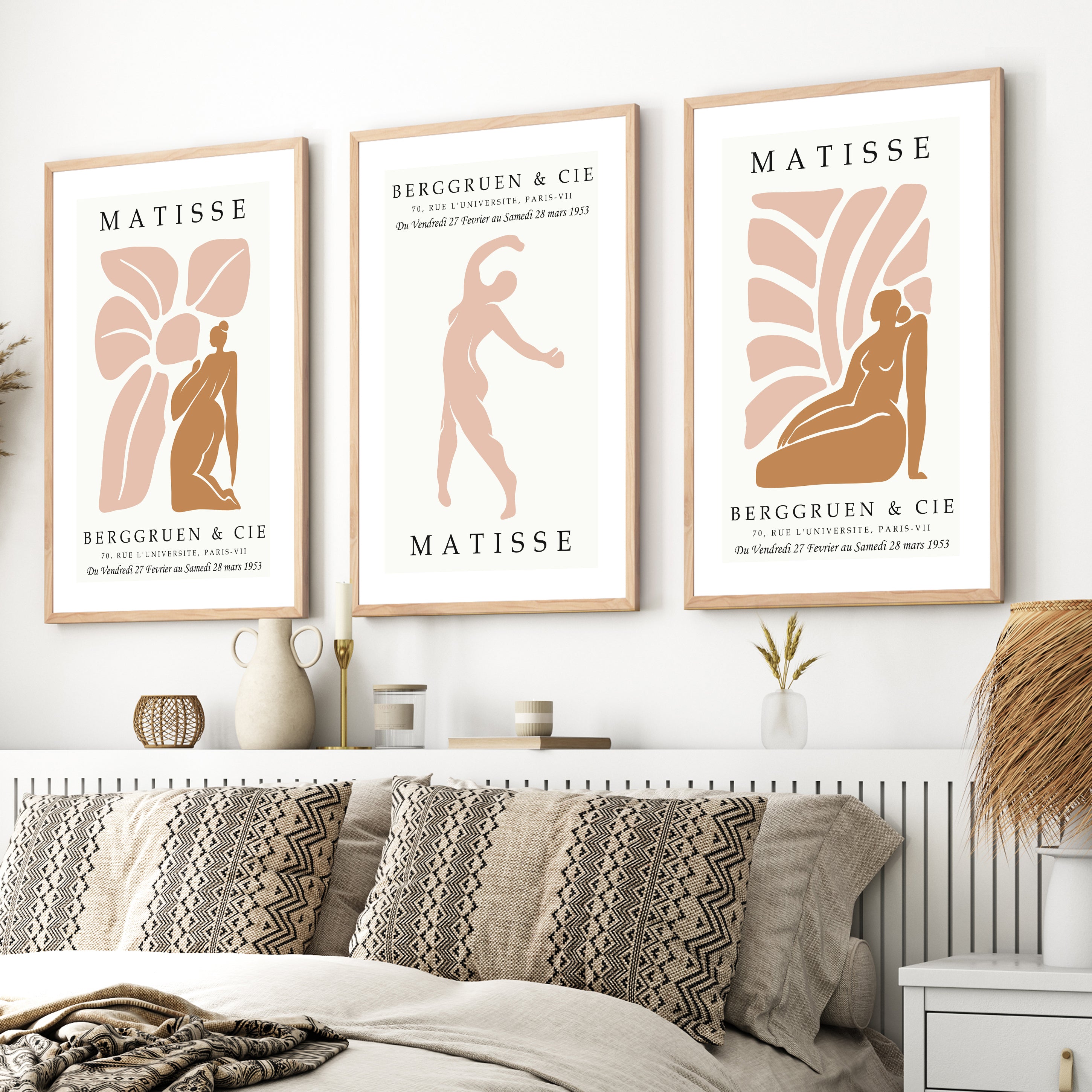 Henri Matisse Prints – Abstract Figure Art Set of 3 - Natural Wood Framed Poster No Border - Artworksets