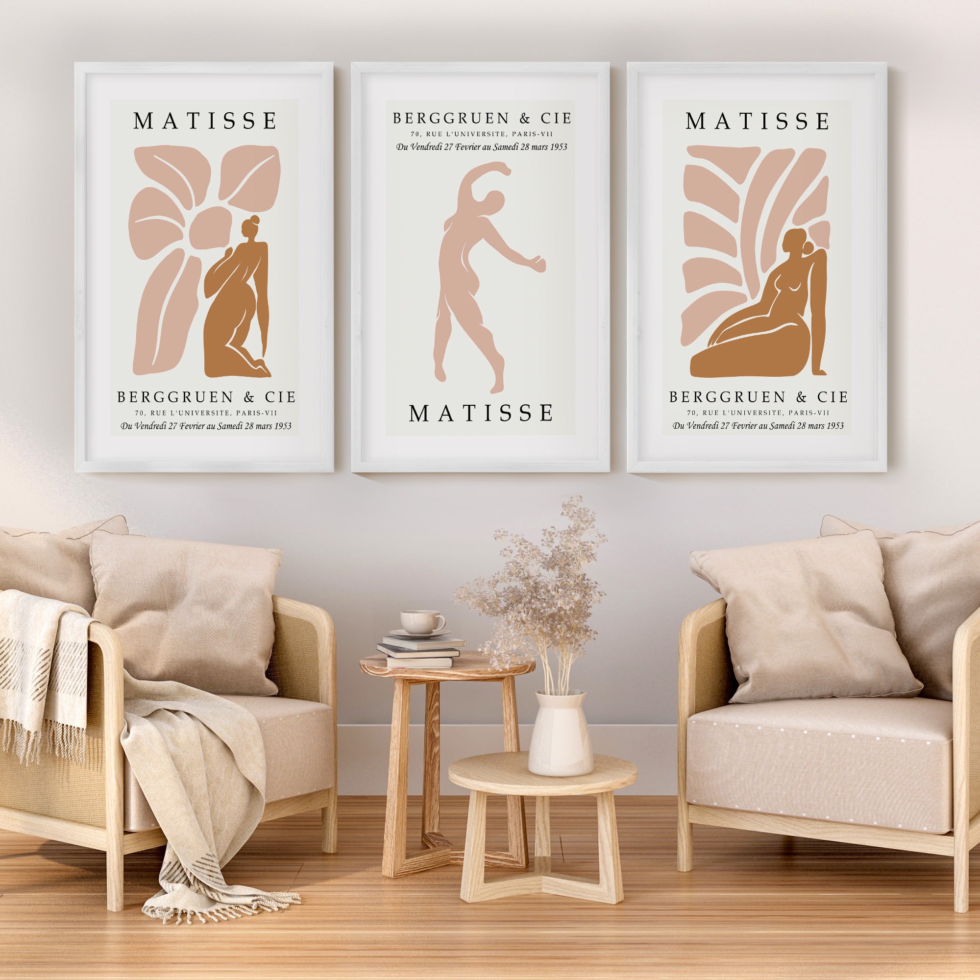 Henri Matisse Prints – Abstract Figure Art Set of 3 - White Framed Poster No Border - Artworksets