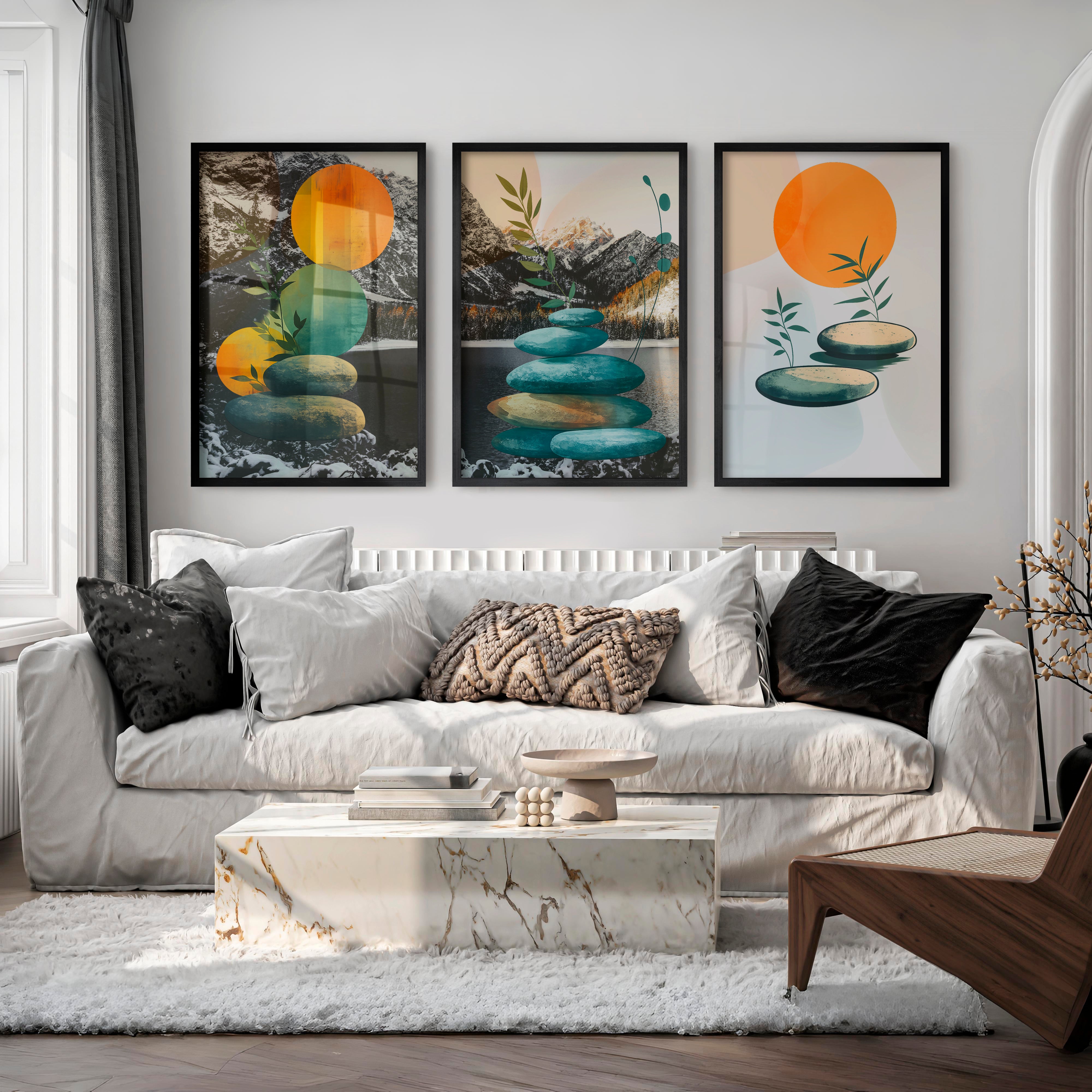 Stacked Stones interior design japandi - Black Framed Poster No Border - Artworksets