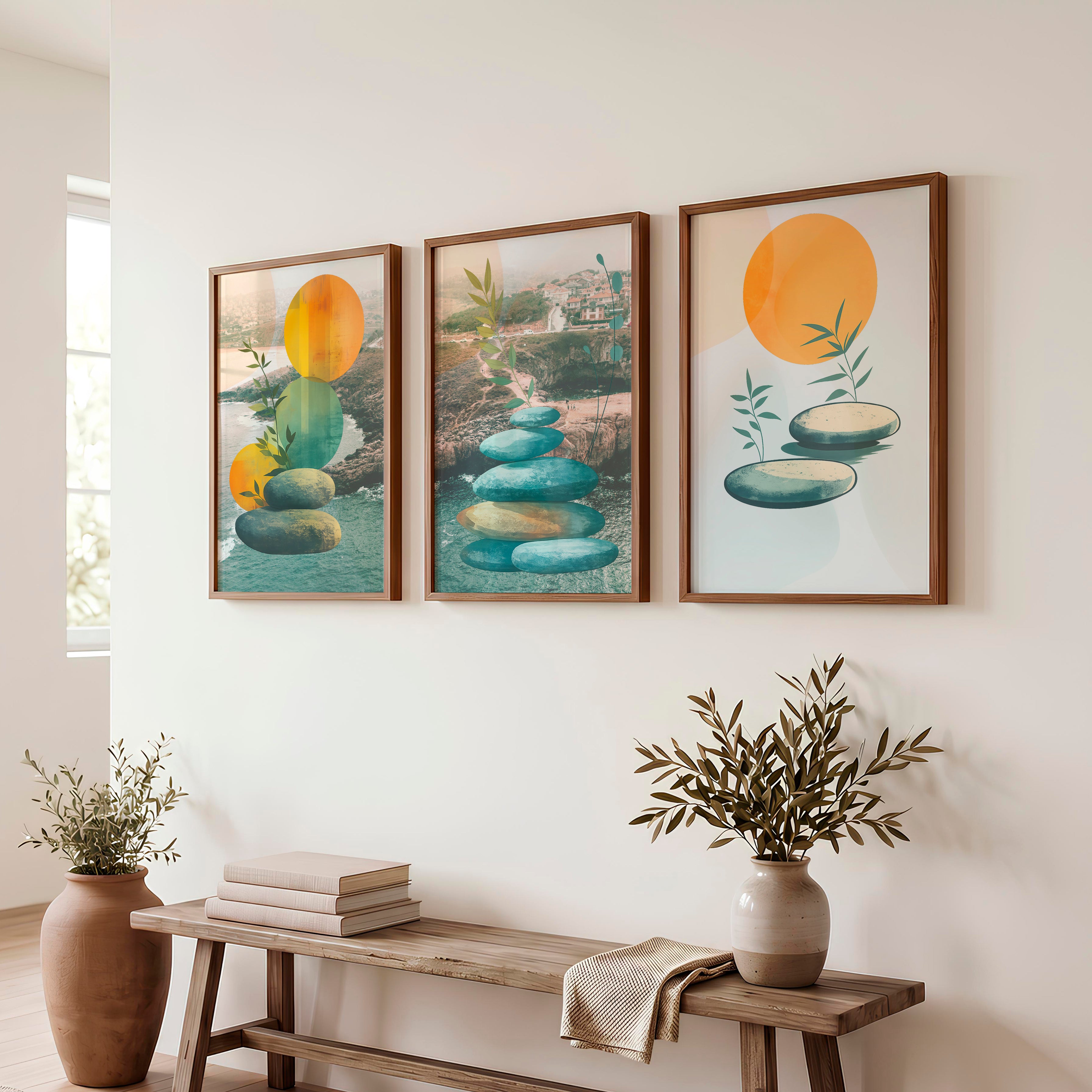 Stacked Stones interior design japandi - Dark Brown Framed Poster No Border - Artworksets