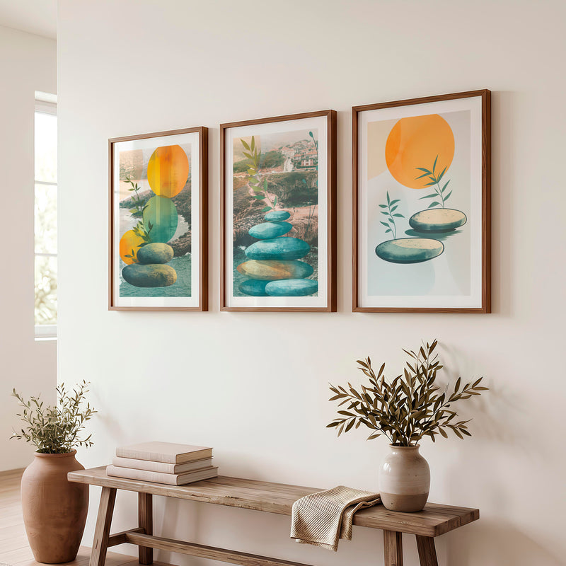 Stacked Stones interior design japandi - Dark Brown Framed Poster with White Border - Artworksets