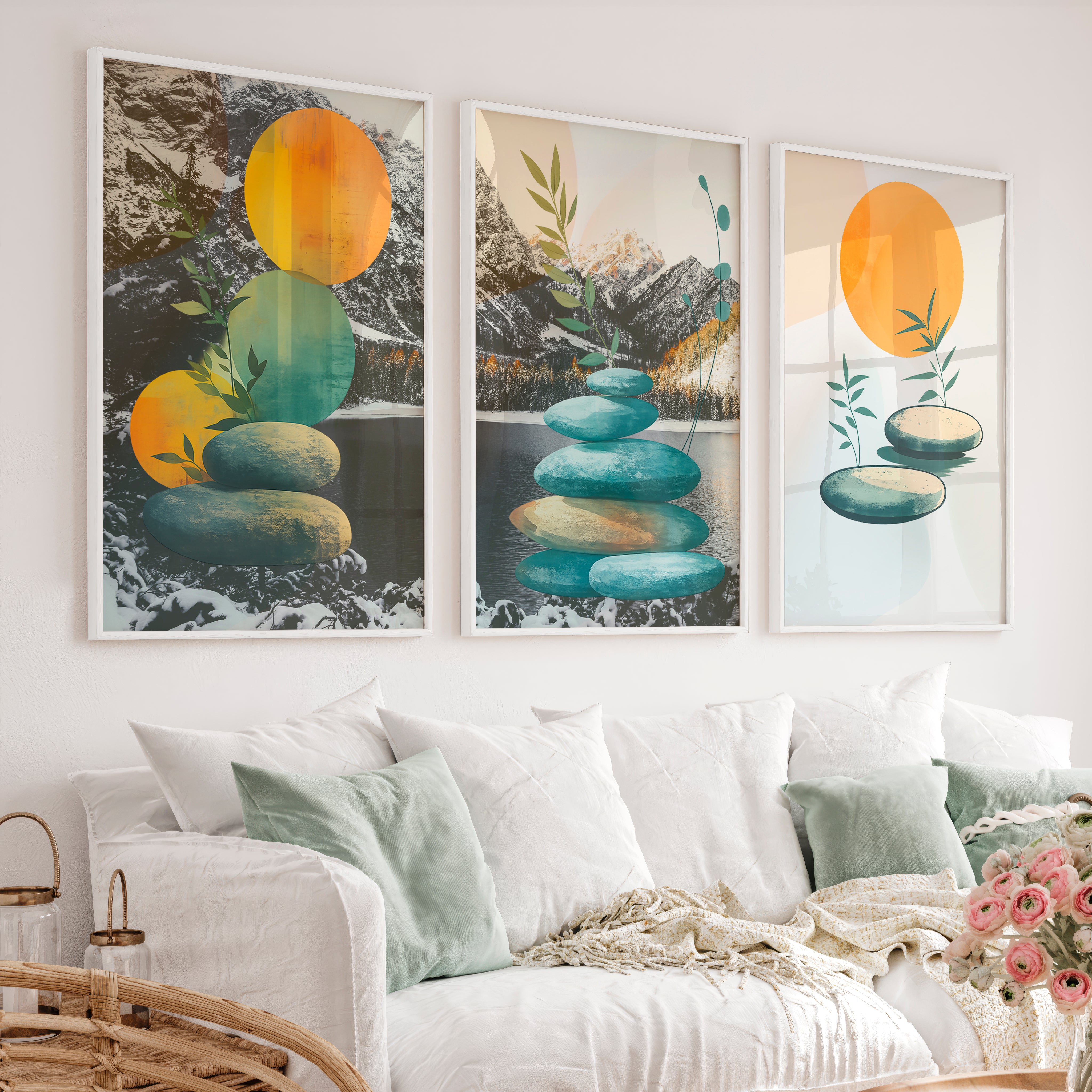 Stacked Stones interior design japandi - White Framed Poster No Border - Artworksets
