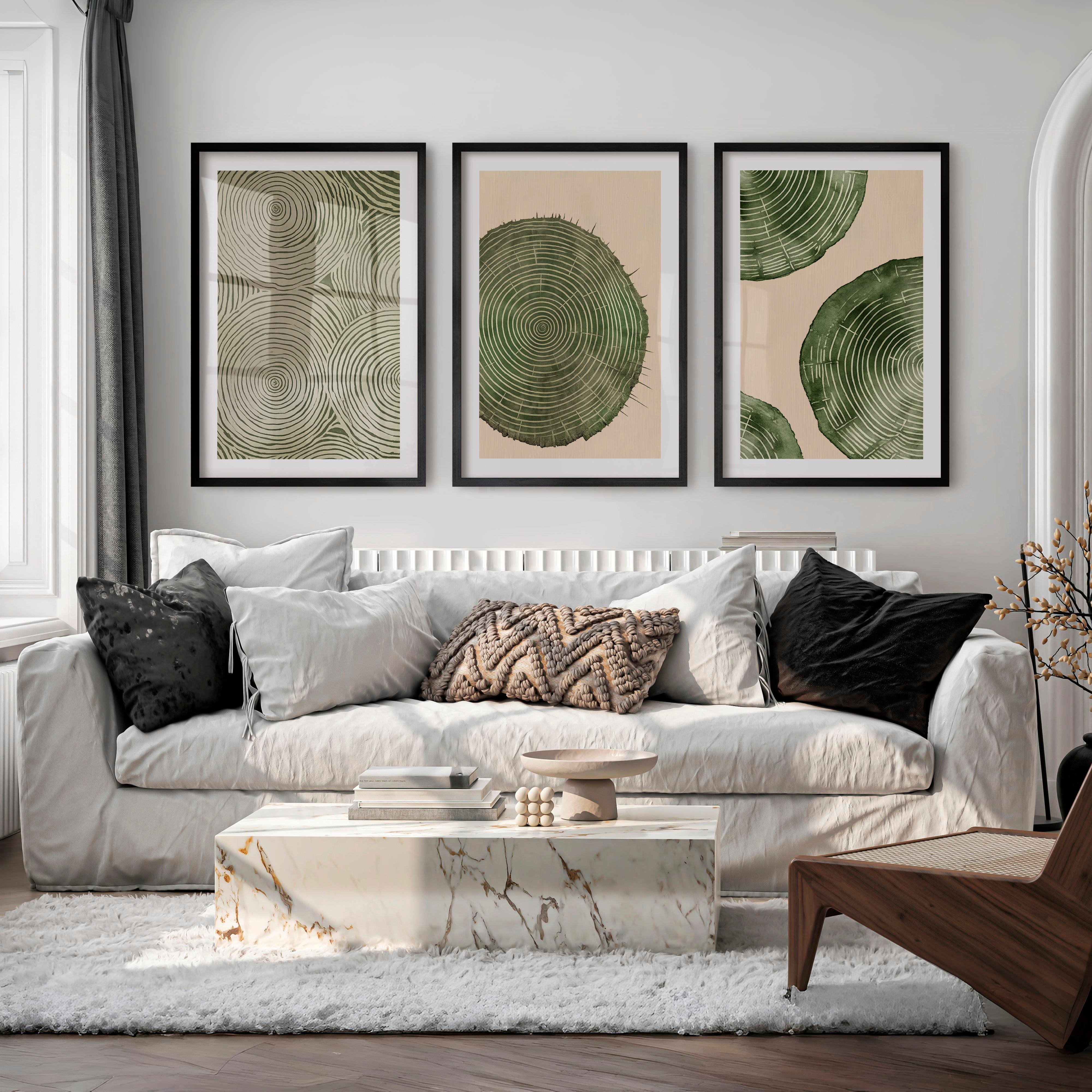 Wood Ring Study for interior design japandi Spaces - Black Framed Poster with White Border - Artworksets