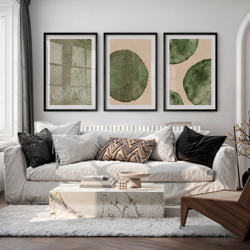 Wood Ring Study for interior design japandi Spaces - Black Framed Poster with White Border - Artworksets