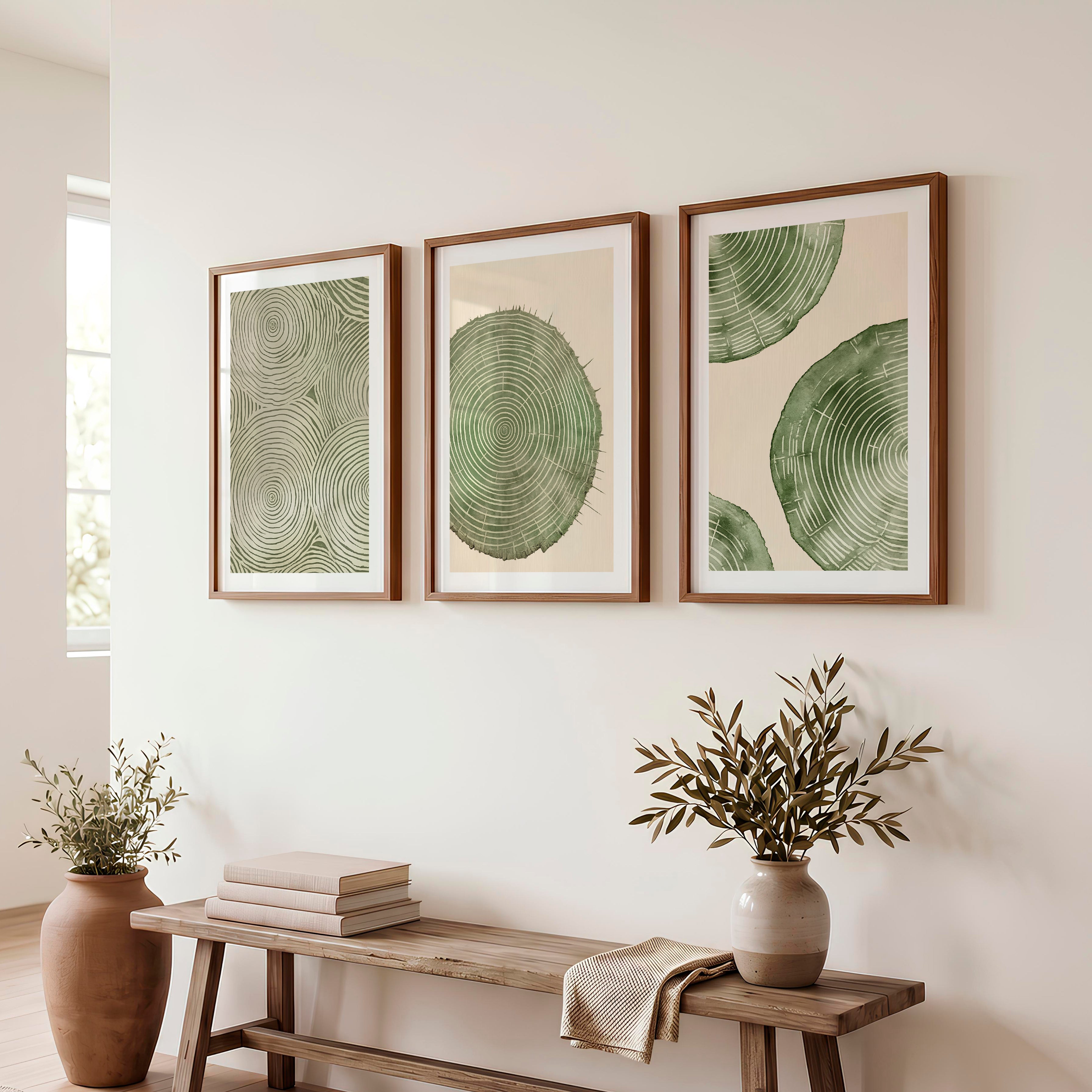 Wood Ring Study for interior design japandi Spaces - Dark Brown Framed Poster with White Border - Artworksets