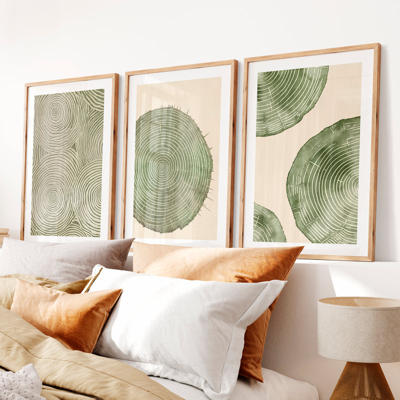 Wood Ring Study for interior design japandi Spaces- Natural Wood Framed Poster with White Border - Artworksets
