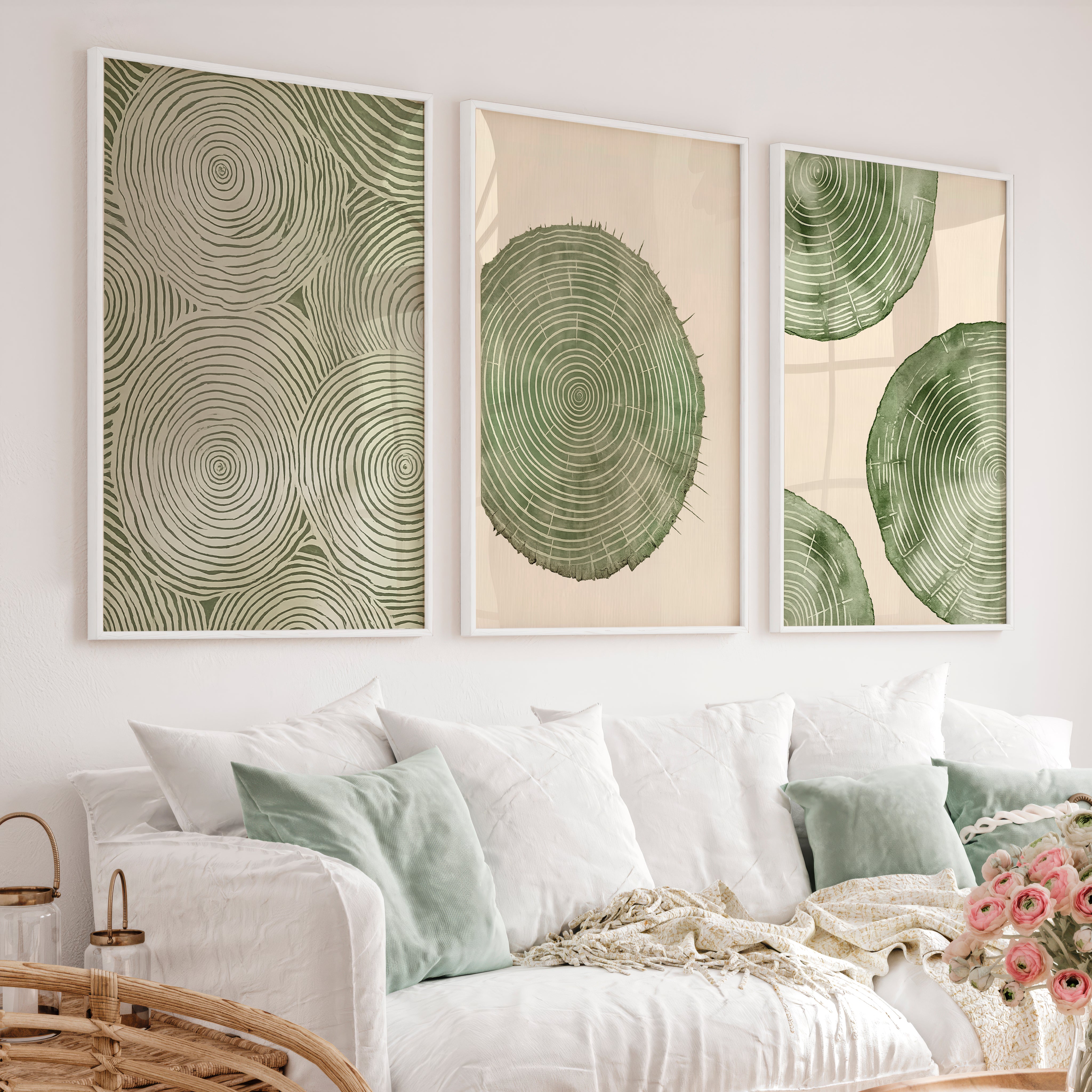 Wood Ring Study for interior design japandi Spaces - White Framed Poster No Border - Artworksets