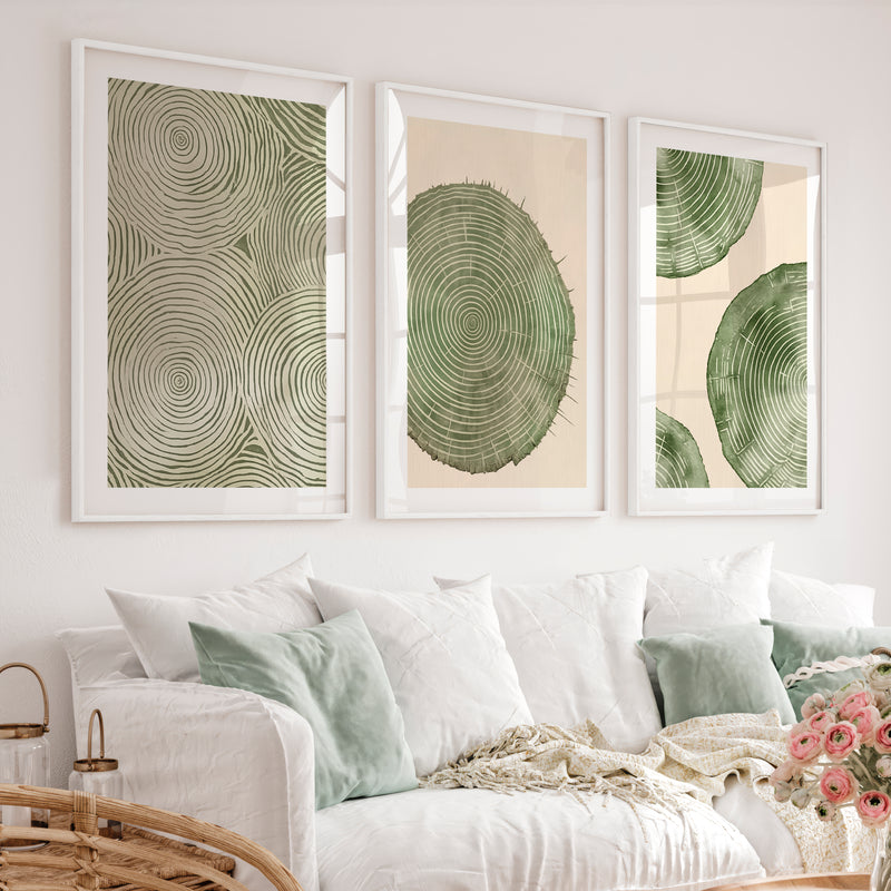Wood Ring Study for interior design japandi Spaces - White Framed Poster with White Border - Artworksets