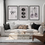 Bow and Disco Cherry Interior Design Retro Style Set - Black Framed Poster with White Border - Artworksets