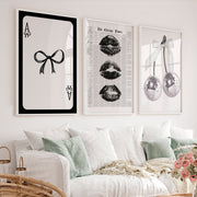 Bow and Disco Cherry Interior Design Retro Style Set - White Framed Poster No Border - Artworksets