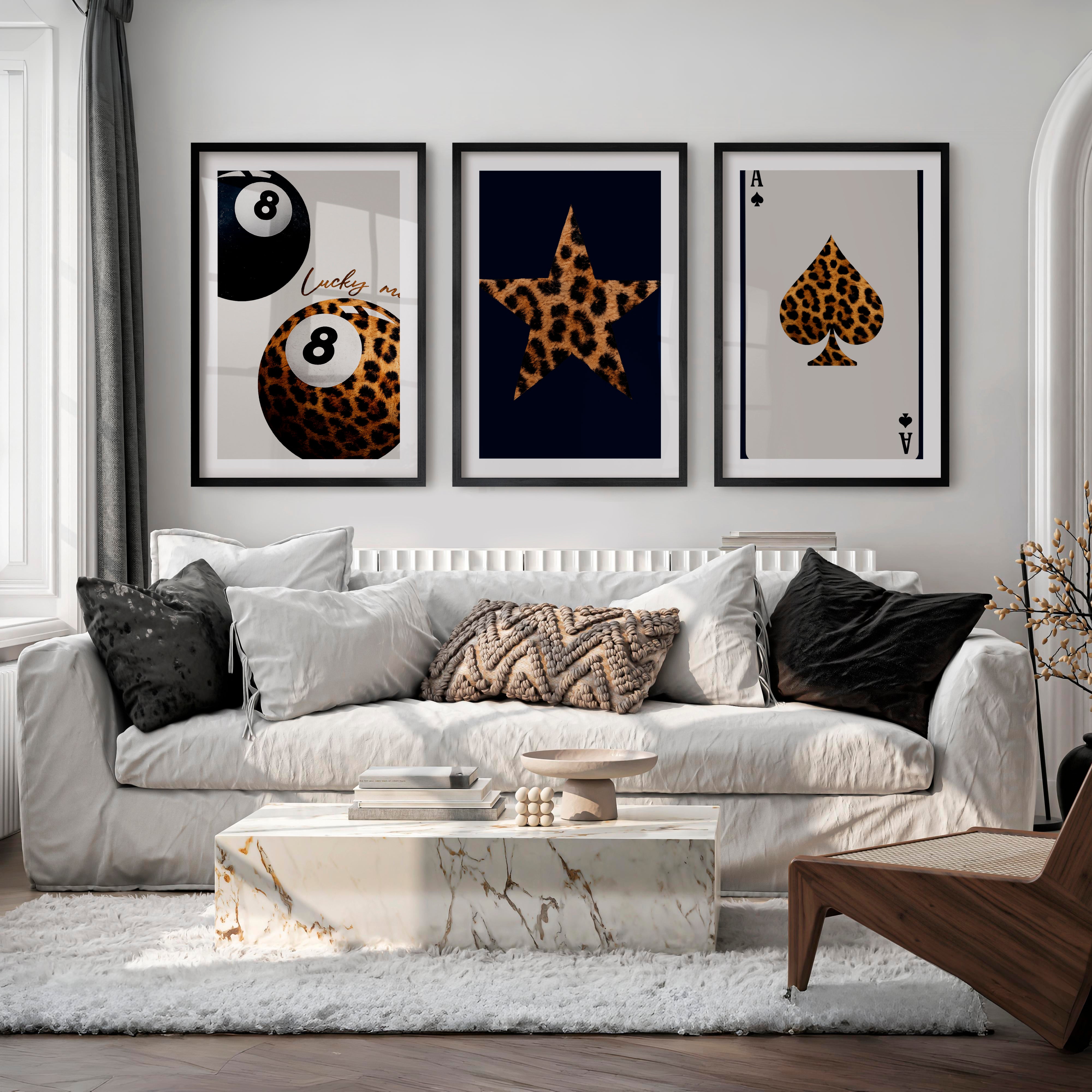 Lucky Eight Ball interior design retro style - Black Framed Poster with White Border - Artworksets