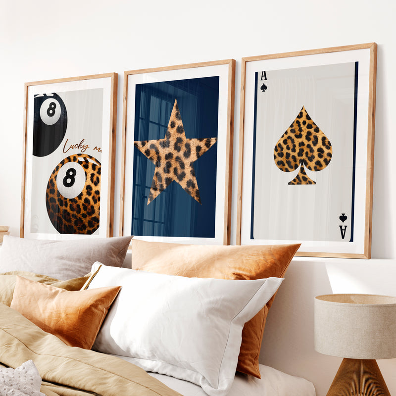 Lucky Eight Ball interior design retro style- Natural Wood Framed Poster with White Border - Artworksets