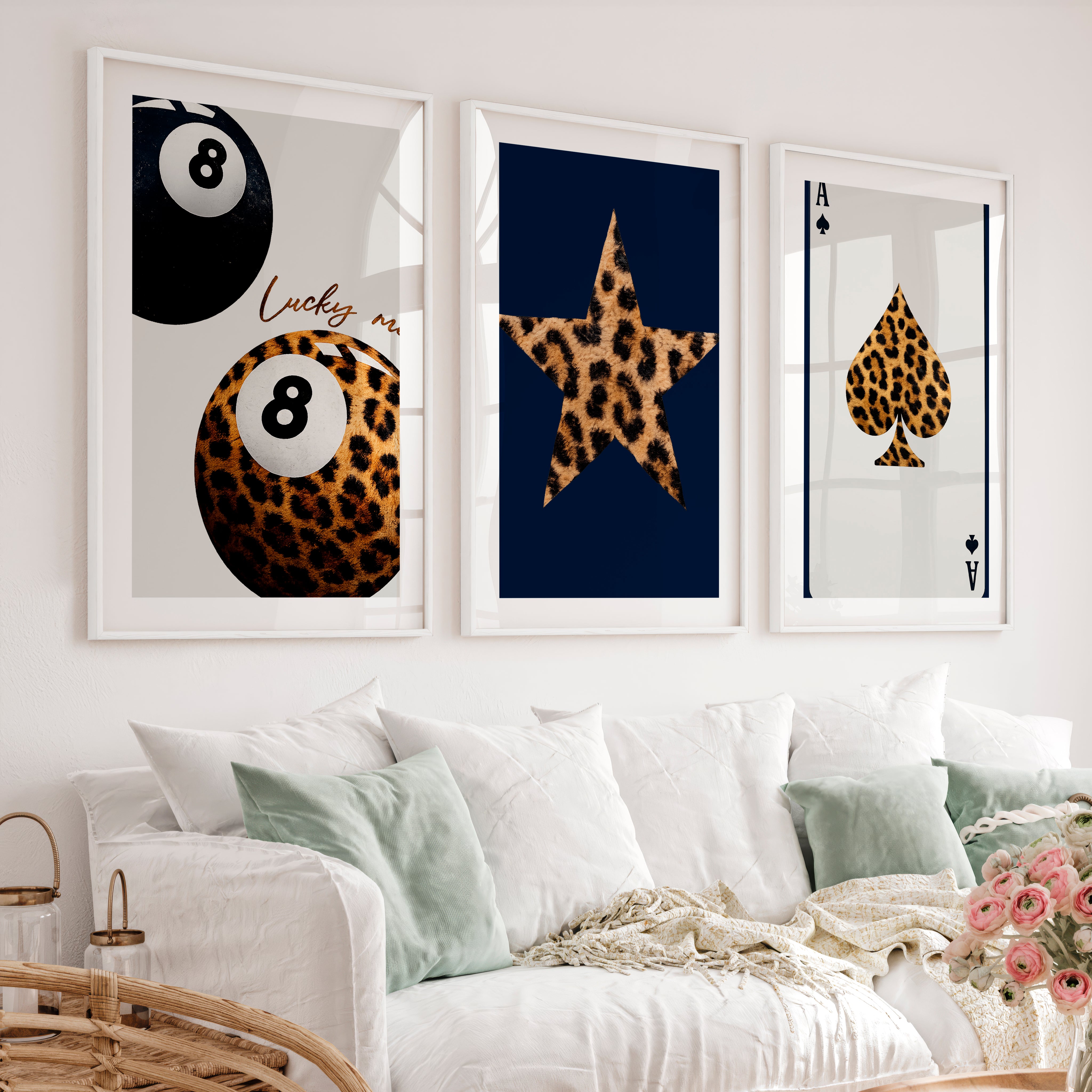 Lucky Eight Ball interior design retro style - White Framed Poster with White Border - Artworksets