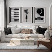 Black and White Music interior design vintage style - Black Framed Poster with White Border - Artworksets