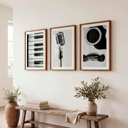 Black and White Music interior design vintage style - Dark Brown Framed Poster with White Border - Artworksets