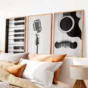 Black and White Music interior design vintage style - Natural Wood Framed Poster No Border - Artworksets