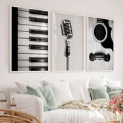 Black and White Music interior design vintage style - White Framed Poster No Border - Artworksets