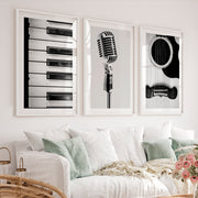 Black and White Music interior design vintage style - White Framed Poster with White Border - Artworksets