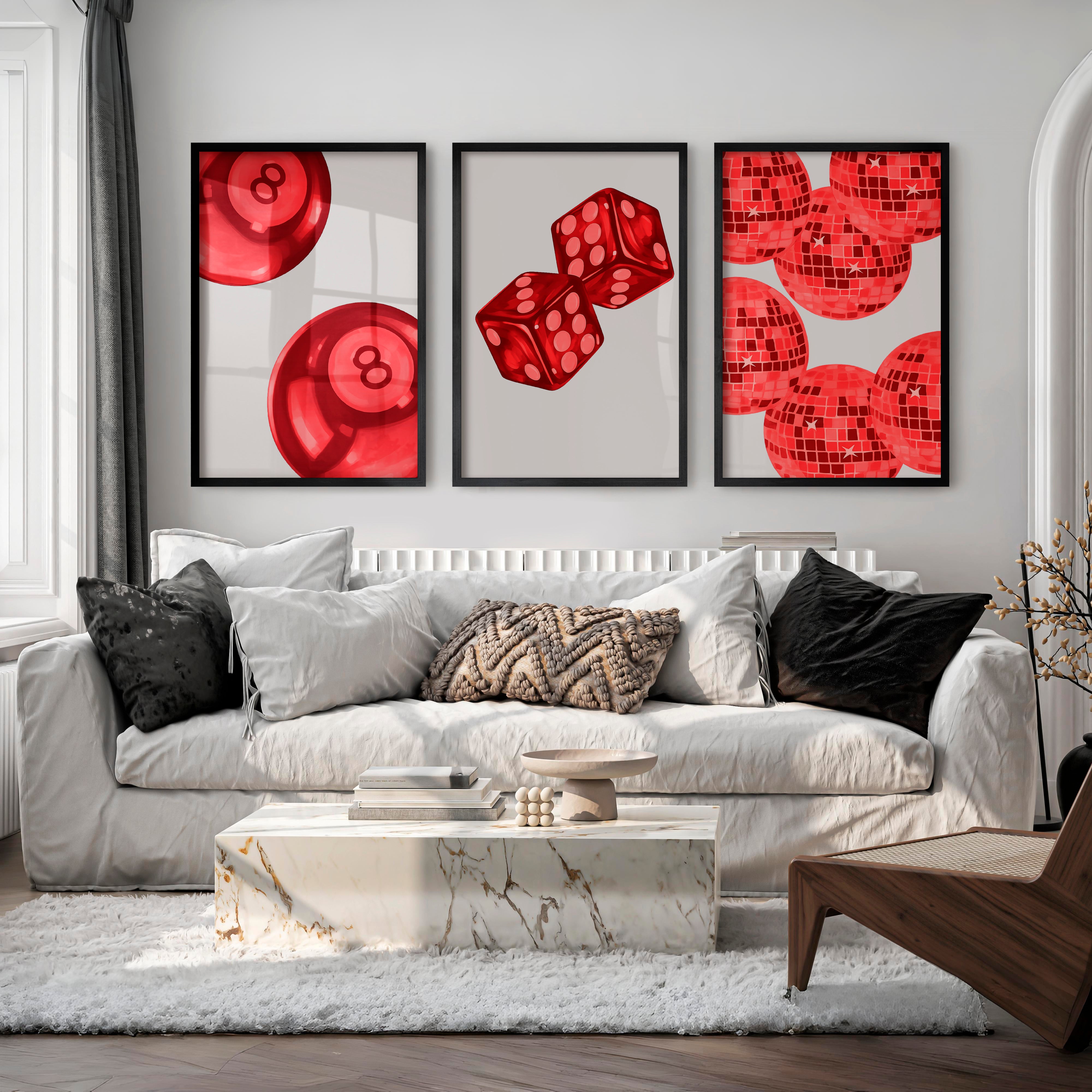 Red Game Night interior retro Prints - Black Framed Poster No Border - Artworksets