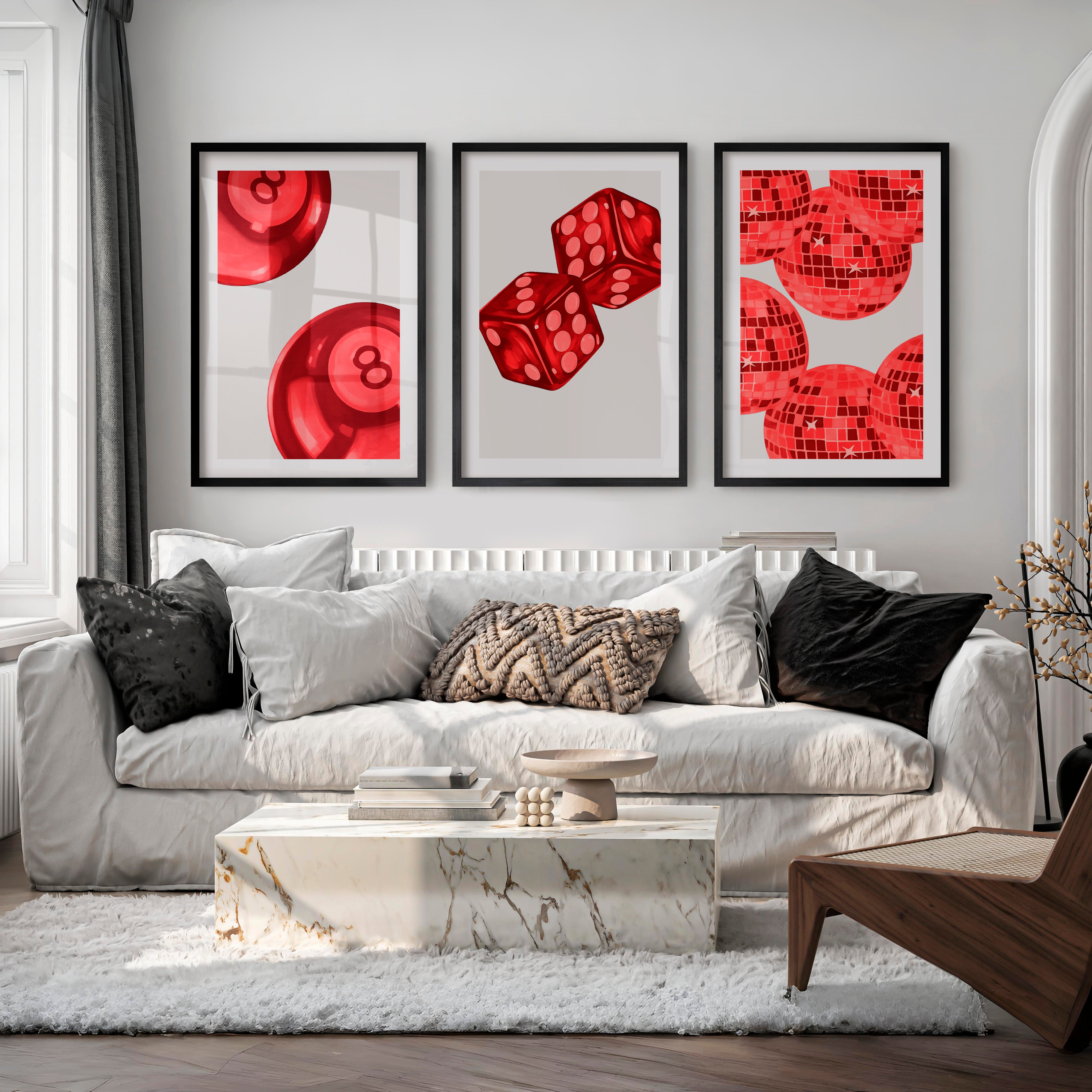Red Game Night interior retro Prints - Black Framed Poster with White Border - Artworksets