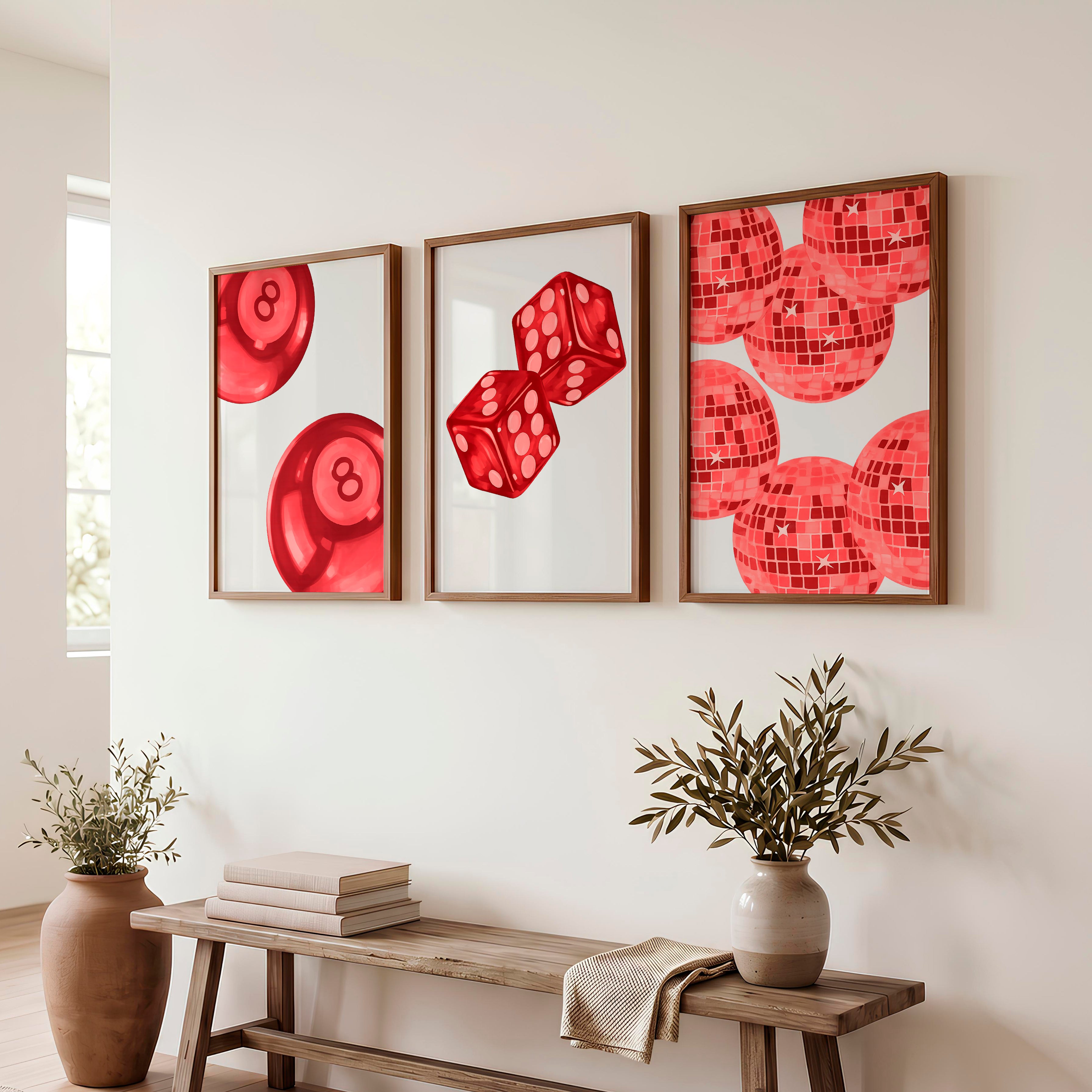Red Game Night interior retro Prints - Dark Brown Framed Poster No Border - Artworksets