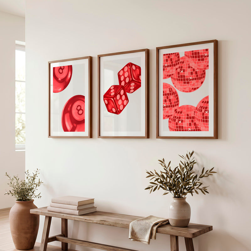 Red Game Night interior retro Prints - Dark Brown Framed Poster with White Border - Artworksets