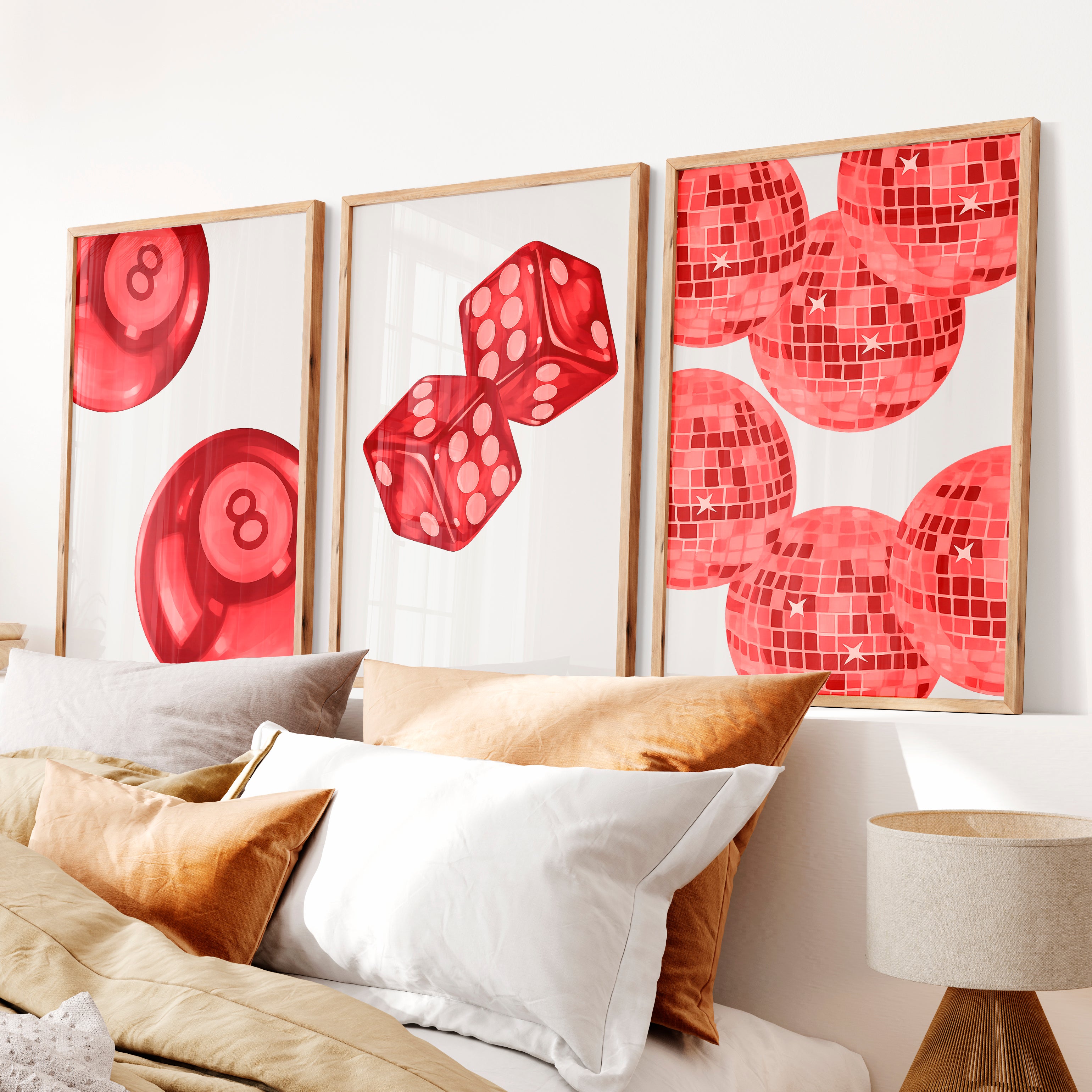 Red Game Night interior retro Prints - Natural Wood Framed Poster No Border - Artworksets