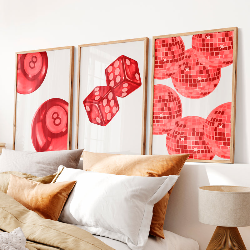 Red Game Night interior retro Prints - Natural Wood Framed Poster No Border - Artworksets