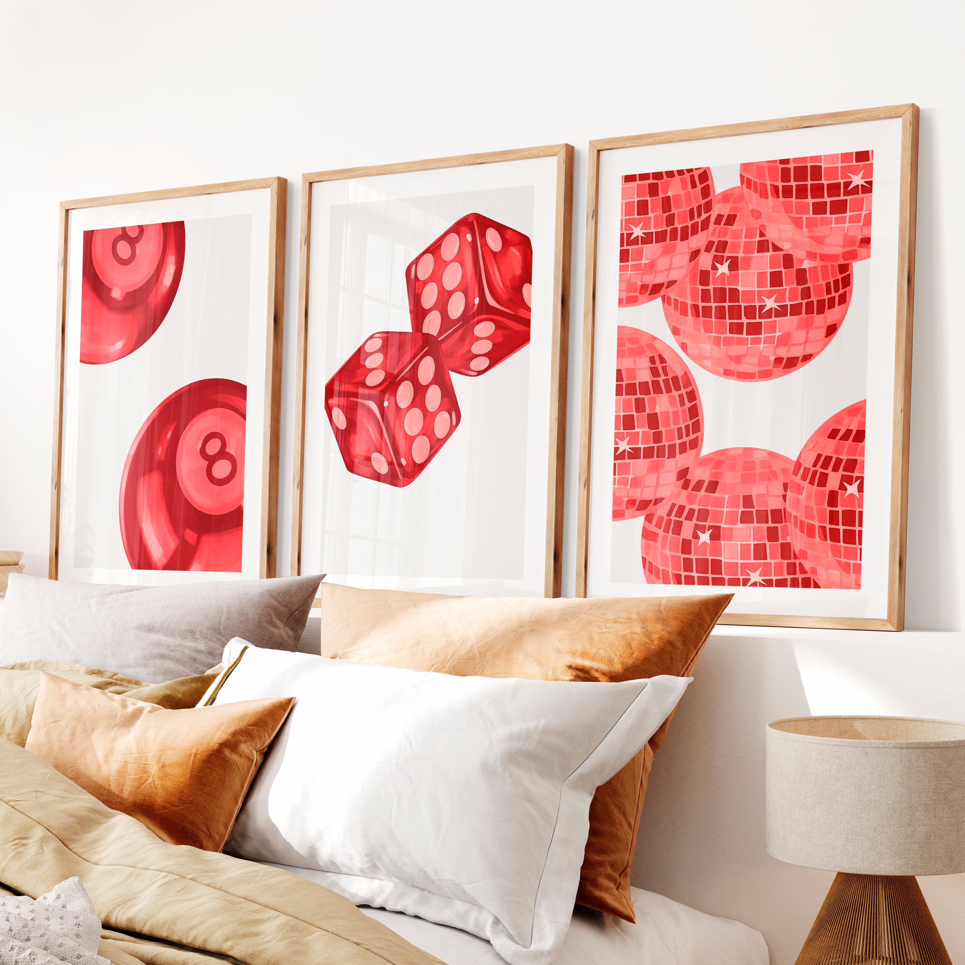 Red Game Night interior retro Prints- Natural Wood Framed Poster with White Border - Artworksets