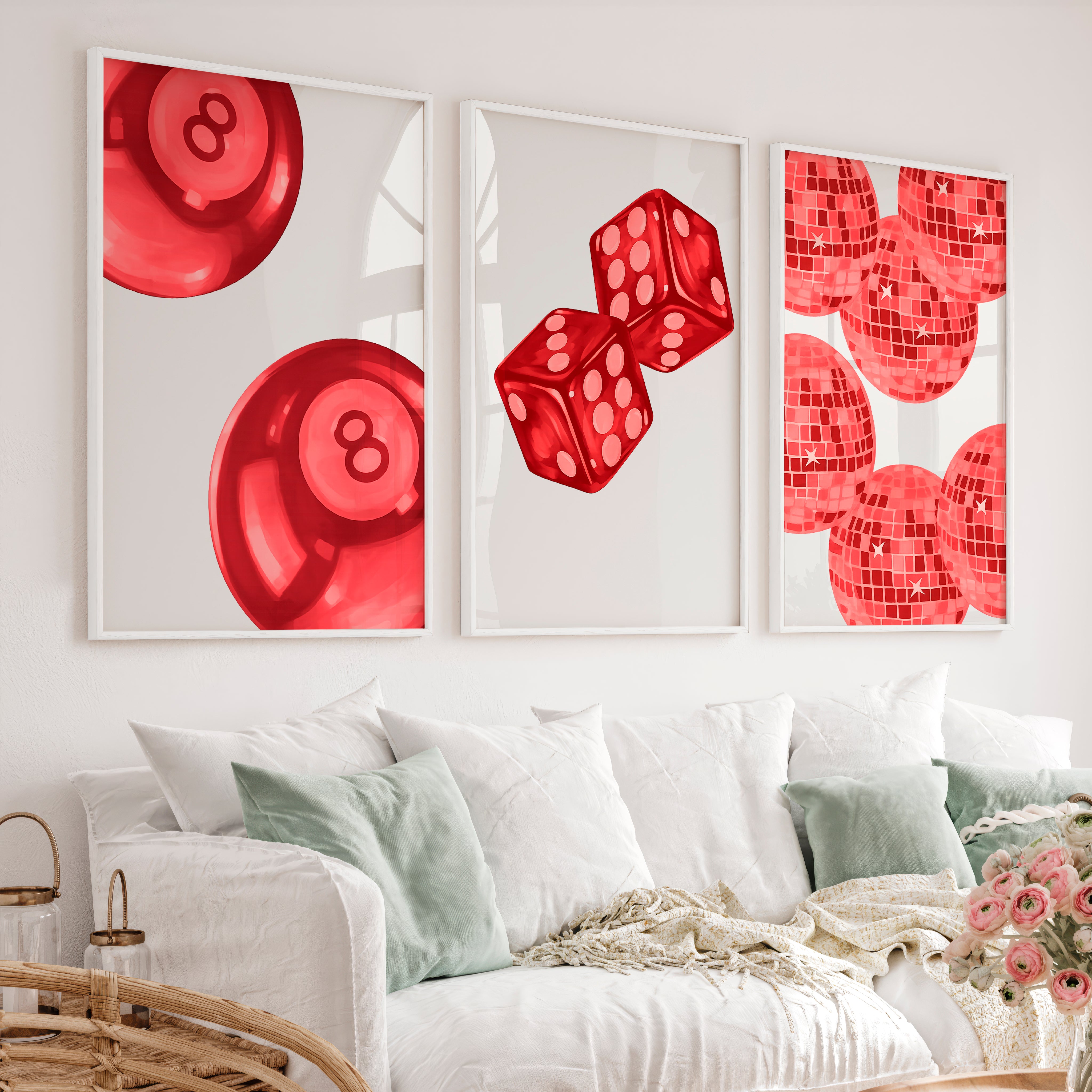 Red Game Night interior retro Prints - White Framed Poster No Border - Artworksets