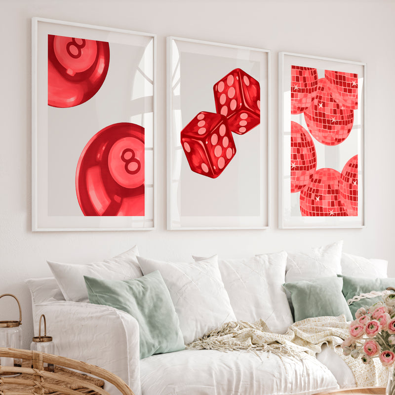 Red Game Night interior retro Prints - White Framed Poster with White Border - Artworksets