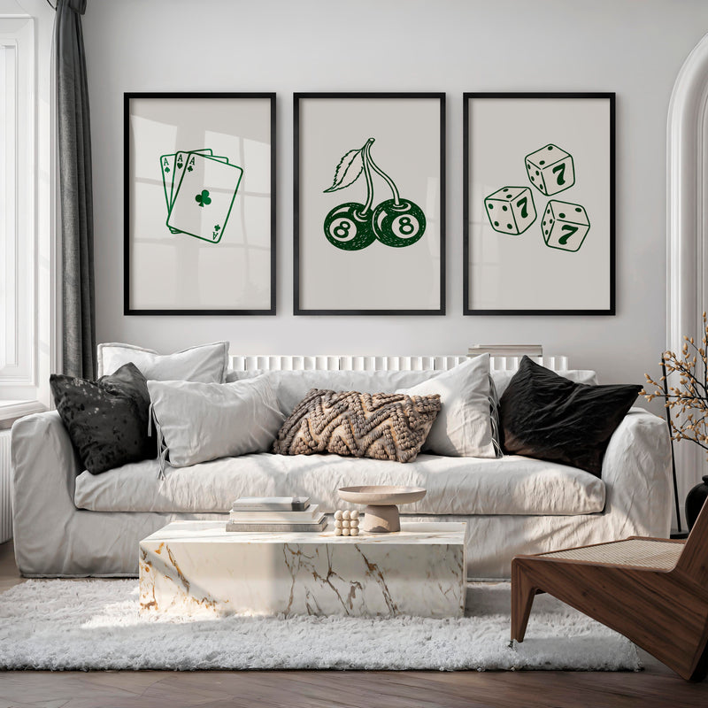 Green Casino interior vintage style with Cherry 8 Ball - Black Framed Poster No Border - Artworksets